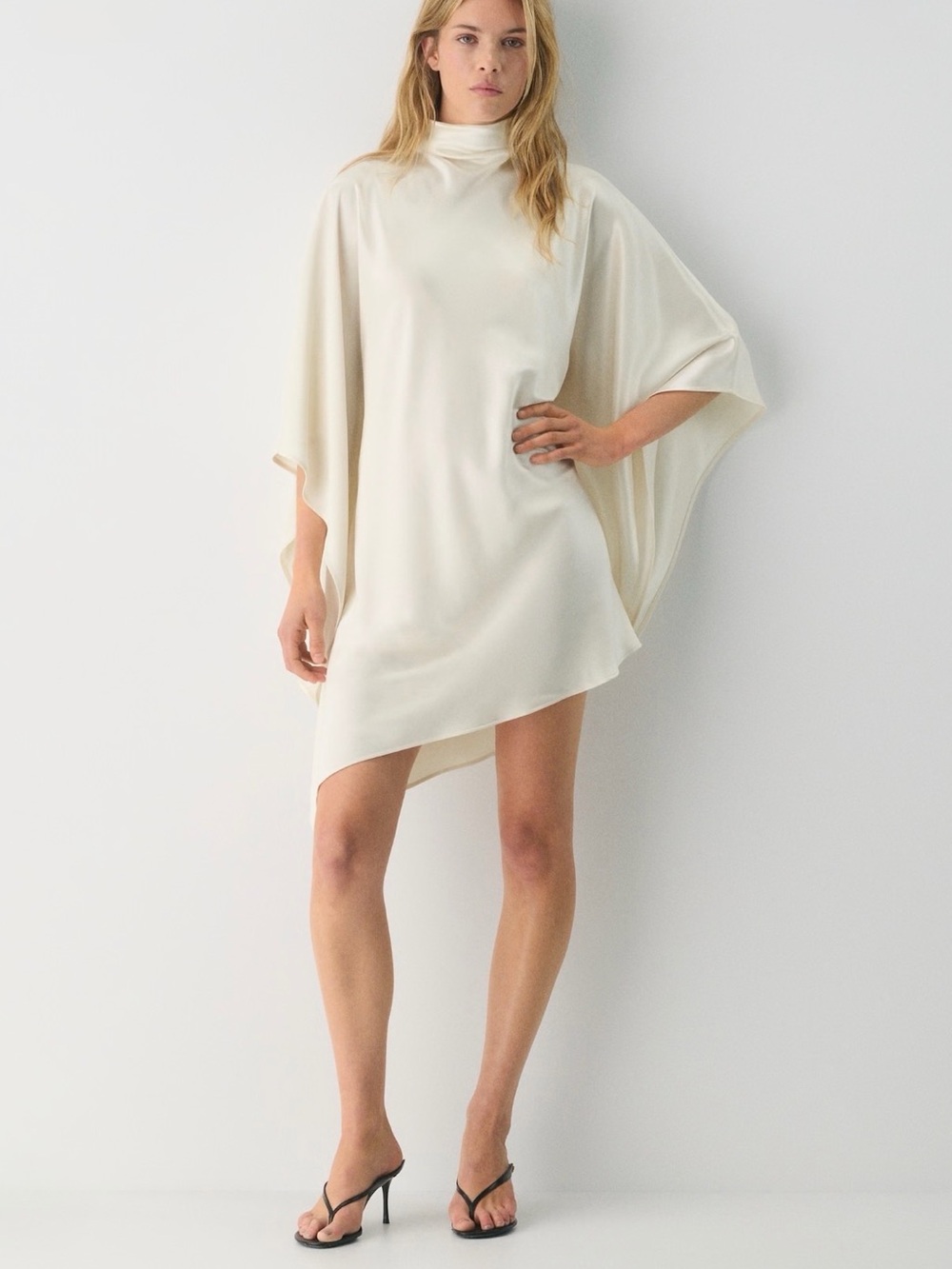 Brand New! Aritzia Ivory Asymmetric Cape-Sleeve Mini Dress